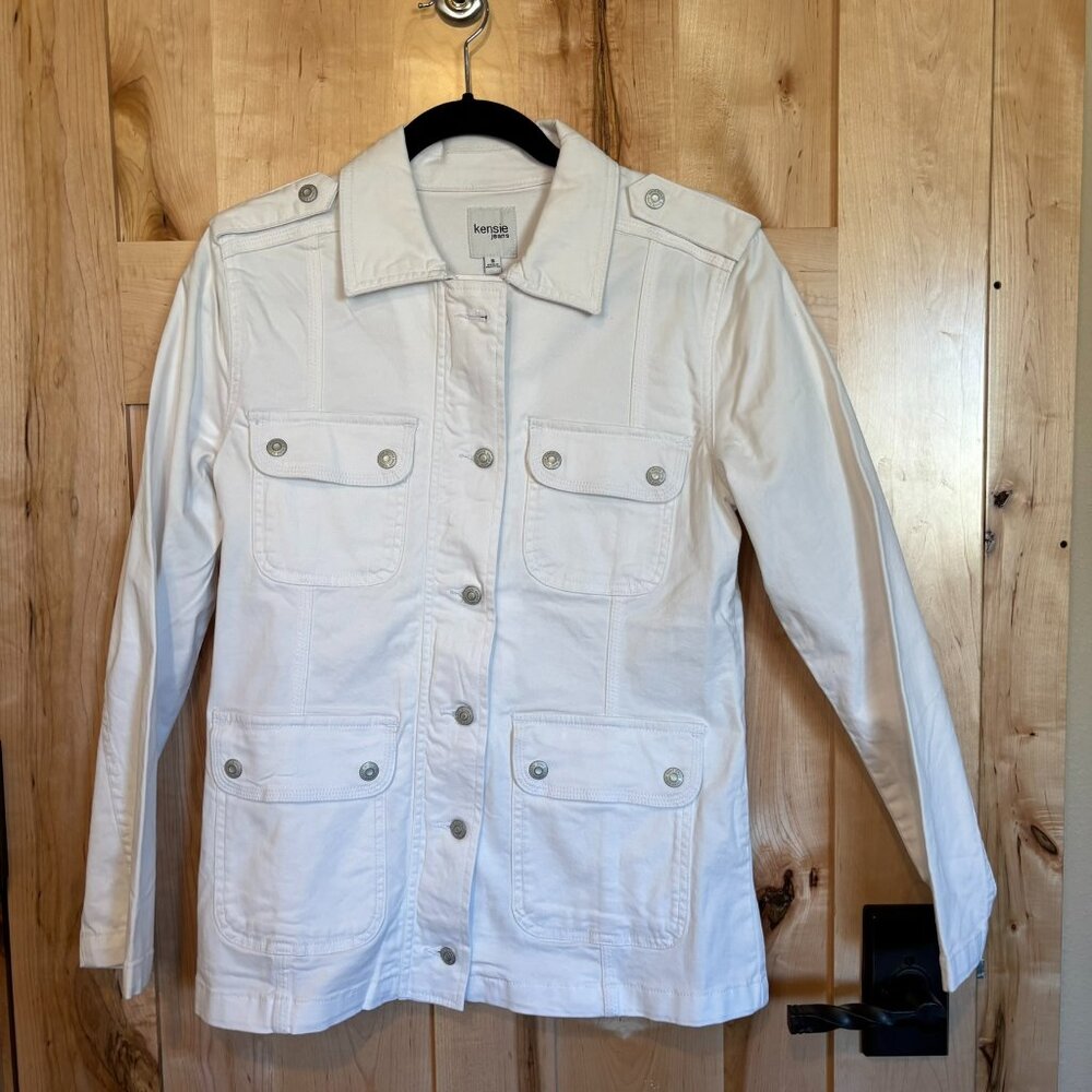 New Kensie Jeans Cargo Safari Jacket S White-C100-R507 $78 Cotton